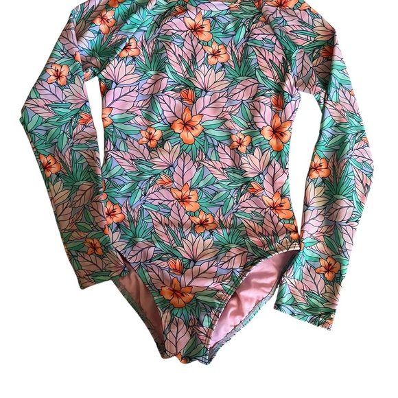 Tropical Floral Kids Rashguard Swimsuit - Picture 2 of 2